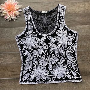 Cache Black & White Sheer Blouse